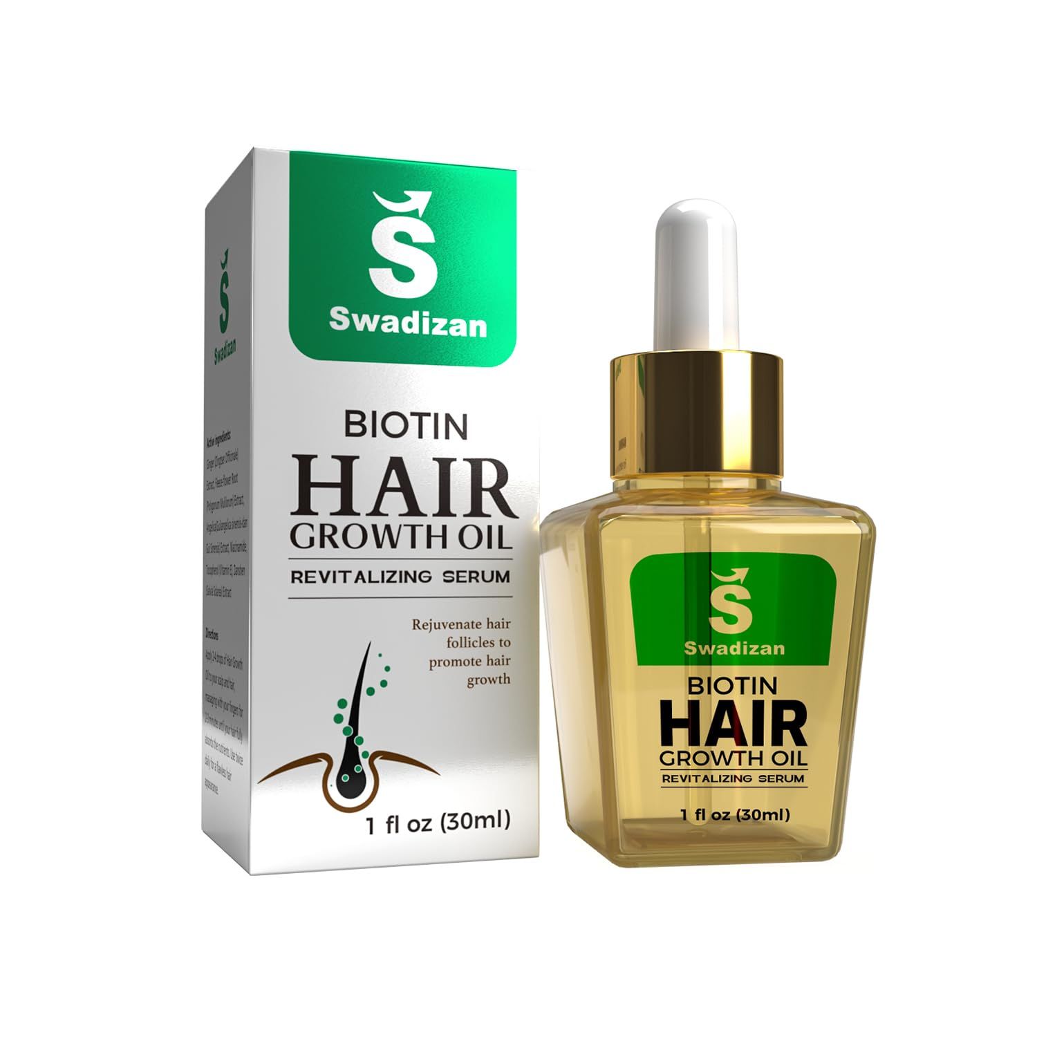 Swadizan Biotin Hair Growth Serum: Regrowth Oil to Prevent Hair Loss and Promote Thicker, Stronger, Longer Hair - for Men and Women 1 Oz (30 mL)