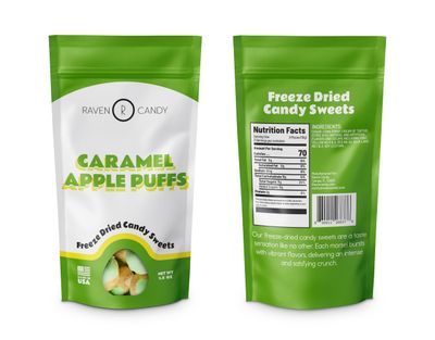 Raven Candy Puffs Freeze Dried Candy 1.5 oz Crunchy Zesty Perfect for On-The-Go Snacking Light Airy Sweet Treats TikTok Challenge Favorite Quality Tasty Snack ASMR Food (Caramel Apple)