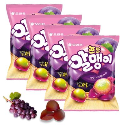 Korean Fruit Jelly Candy - Assorted Chewy Gummy Snacks - 5 Fruity Flavors (Grape, Plum, Lychee, Kiwi, Mango) - Individually Wrapped - Perfect for Kids Adults - (Grape-2.86oz(81g) 4pack)