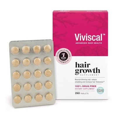 Viviscal Hair Growth Supplements For Women For Thicker, Fuller Hair, Nourishes Thinning Loss, With Proprietary Collagen Complex, 180 Tablets, 3 Month Supply