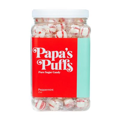 Papa&#39;s Puffs Peppermint Flavored Pure Sugar Candy - Individually Wrapped in Resealable Tub - Fat-Free, Gluten-Free, Cholesterol-Free - Manufactured in the USA