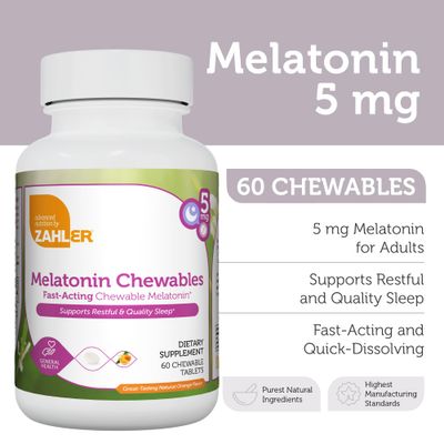 Zahler Melatonin 5mg Tablets - Fast-Acting Chewable Melatonin 5 mg Tablets - Delicious Orange Flavor - Supports Restful and Quality Sleep - Kosher Non GMO Made in USA Dietary Supplement, 60 Count