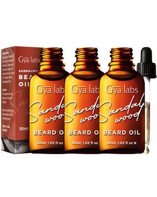 Gya Labs Sandalwood Beard Oil for Men Growth - 100 Pure Natural Beard Growth Oil for Men with Organic Argan Jojoba - Moisturizes, Softens Strengthens (1 Fl Oz x 3)