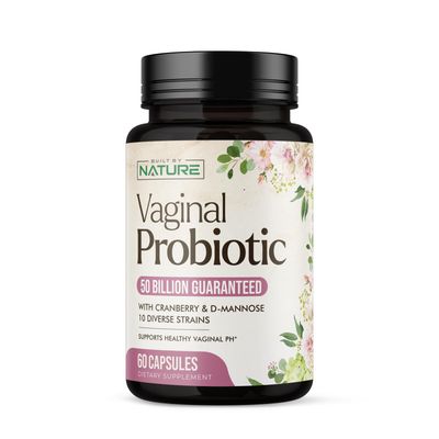 Built by Nature Vaginal Probiotics for Women - pH Balance Feminine Health with Prebiotics, Lactobacillus Cranberry Extract - 50 Billion CFU - Support UT, Vaginal Odor Flora - 60 Capsules