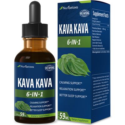 Nurbetoxa Kava Kava Root Extract Drops for Calming Relaxation Support, Natural Herbal Blend Tincture Supplement for Better Sleep Support with Valerian Root, Lemon Balm and Chamomile. 2oz