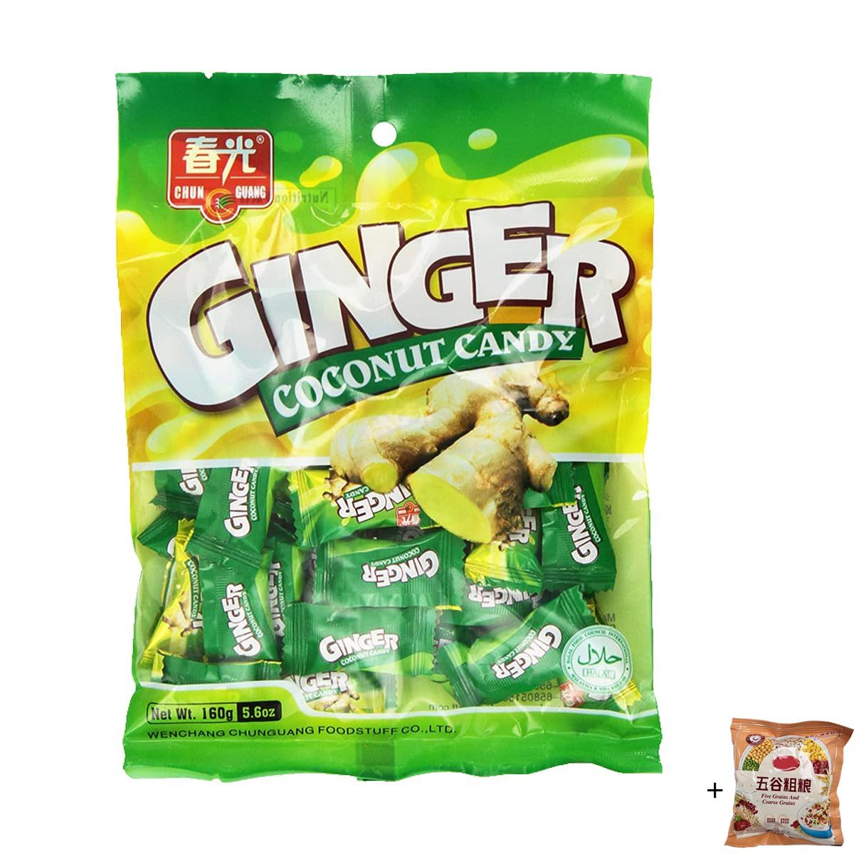 Ginger Coconut Candy 5.6oz (1pack, green),Comes with a small packet of cereal drinks as a bonusTaste random