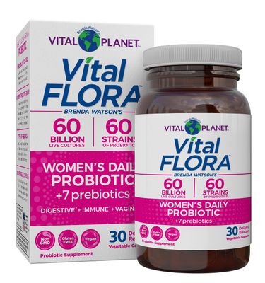 Vital Planet - Vital Flora Womens Daily Probiotic 60 Billion CFU, 60 Diverse Strains, 7 Organic Prebiotics, Vaginal and Immune Support, Bloating, Digestive Health Probiotics for Women 30 Capsules