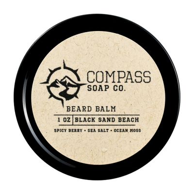 Compass Soap - Black Sand Beach Beard Balm for Men Best Beard Softener for Men with Nourishing Oils, for Healthier Fuller Facial Hair Growth, 1 oz.