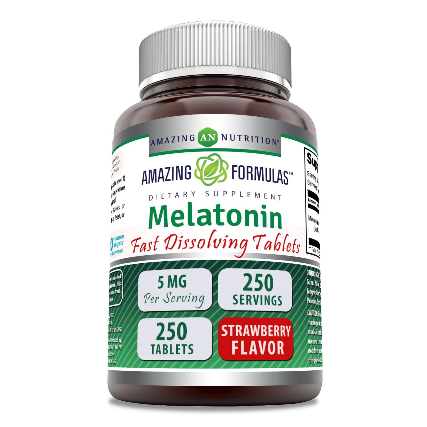 Amazing Formulas Melatonin Fast Dissolving Supplement 5 Mg Per Serving 250 Tablets Strawberry Flavor Non-GMO Gluten-Free Made in USA