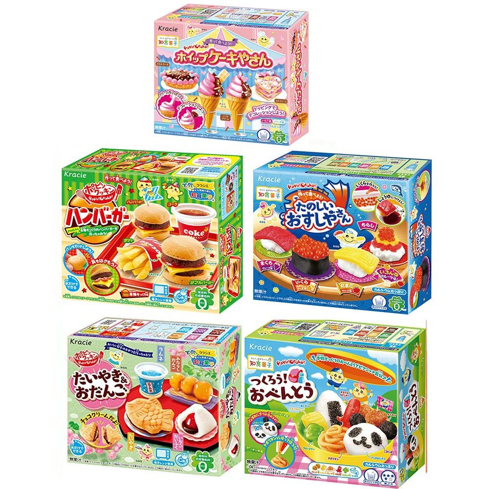 Assortment of 5 Kracie Popin Cookin Happy Kitchen kits 5 packs of Japanese DIY Candy.