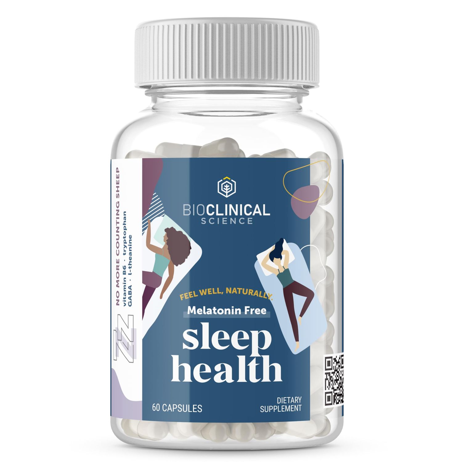 BioClinical Science Sleep Health Melatonin Free - Scientifically Formulated with Vitamin B6, L-Theanine, Tryptophan, and GABA - 120 Capsules - 60 Day Supply