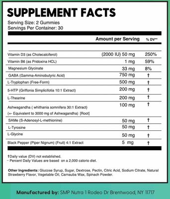 NurturX GABA 5-HTP SAM-e, L-Tryptophan, L-Theanine, Ashwagandha Gummies, All-in-One Natural Supplement, Made in USA, Vegan, 60 Gummies