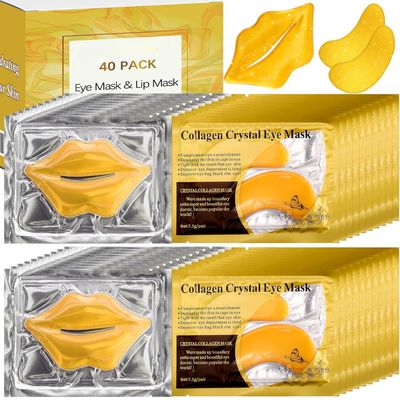 Yihurlm 40 Pcs Lip and Eye Mask Set,Collagen Lip Mask Sheet and Under Eye Patches,Gold Lips Masks Skincare,Gold Gel Crystal Collagen Eye Patches,Moisturizing Reducing Fine Lines Dark Circle