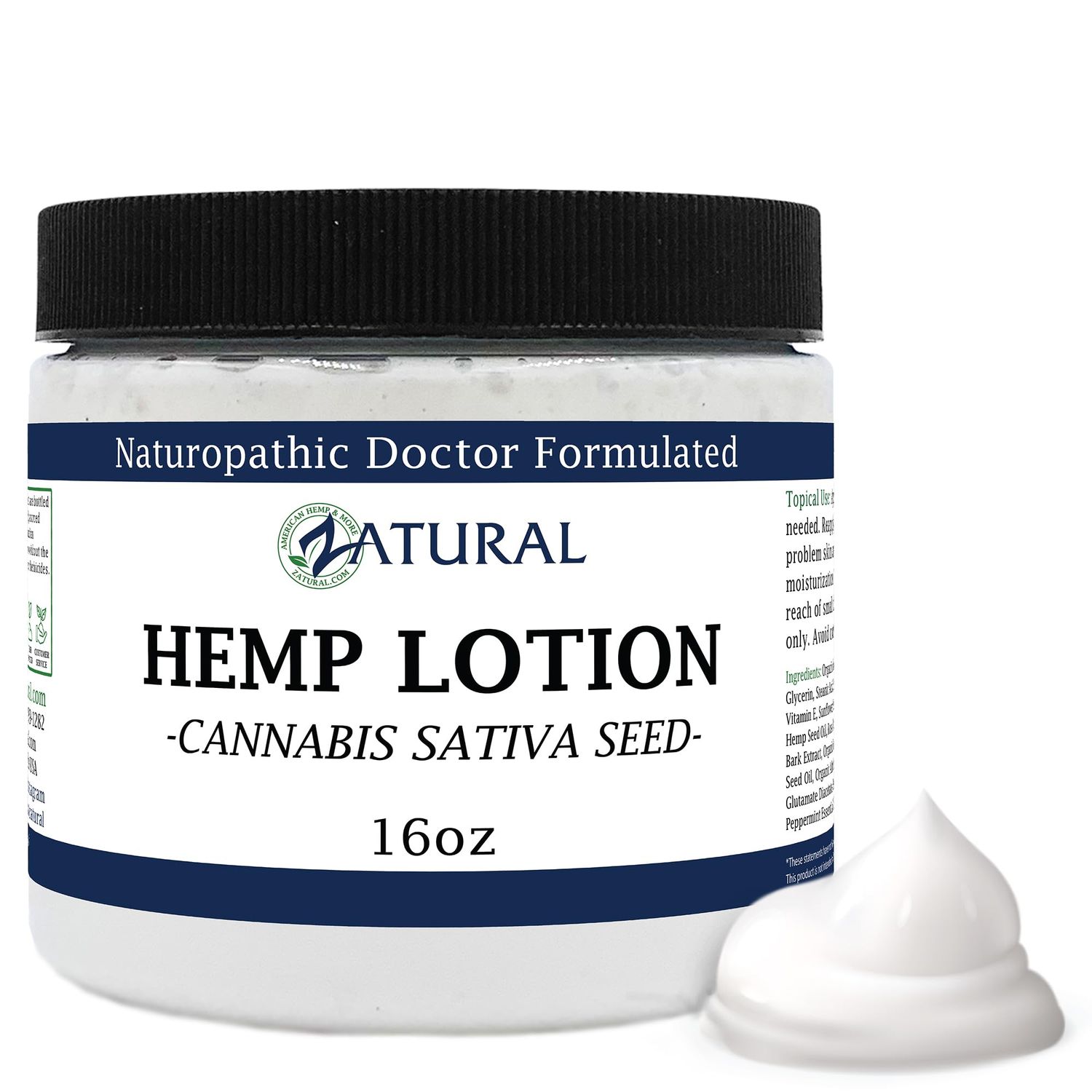 Zatural Hemp Lotion - Therapeutic Body Lotion with Hemp Seed Oil (16 Ounce Jar)