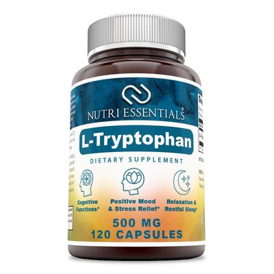Nutri Essentials L-Tryptophan Dietary Supplement - Natural Sleep Supplements with 500 mg of Free Form L Tryptophan - Circulation Immune Support 120 Capsules