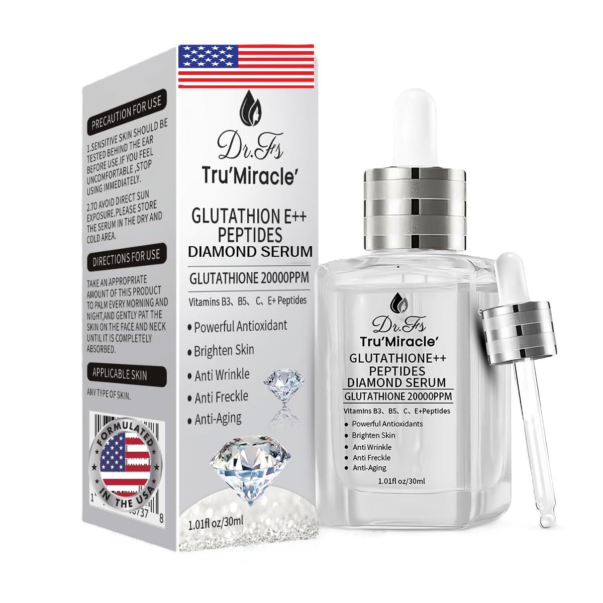 Glutathione Serum with 5Peptides -20,000ppm Glutathione brightening 50X dark spot Serum for Face- Hyperpigmentation Serum, Anitoxidants B3,B5 C E Niacinamide fights Aging Signs 5 serum in 1