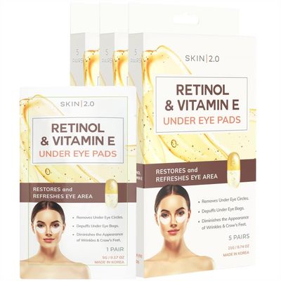 Retinol Vitamin E Under Eye Patches - Dermatologist Tested - Anti-Aging - Depuffing, Reduce Fine Lines Wrinkles, Dark Circles - Natural Ingredients - Korean Skin Care - All Skin Types - 15 Pairs