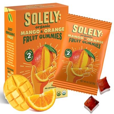 SOLELY Organic Mango and Orange Whole Fruit Gummies Three Ingredients No Added Sugars, Artificial Colors or Flavors Vegan Fruit Snacks, 0.7 Ounce (Pack of 5)