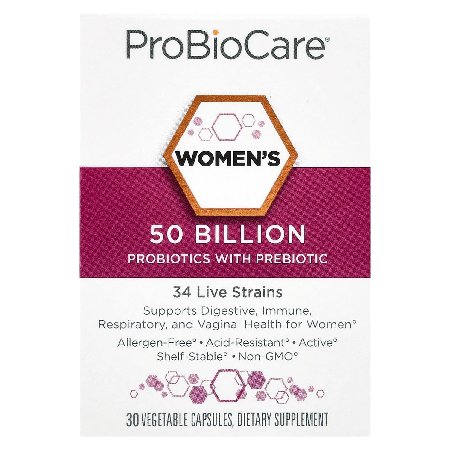 ProBioCare Probiotic for Women - 50 Billion CFUs - Supports Digestive, Immune Vaginal Health with Lactobacillus, Bifidobacterium, Gluten-Free, Dairy-Free, Non-GMO (30 Vegetable Capsules)