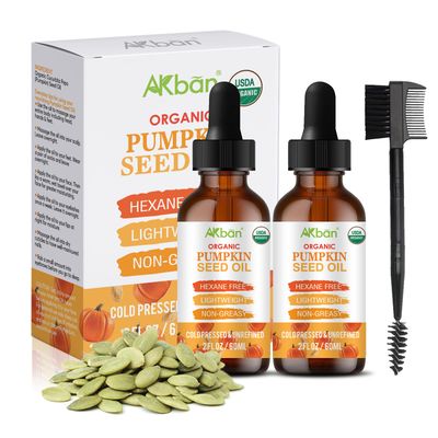 AKBAN Pumpkin Seed Oil for Hair Growth, 100 Pure Natural Cold Pressed Organic, Moisturizing Nourishing Dry Damaged Hair Scalp, for Skin Care, Hair Care, Body Massage, 2 fl oz 2 fl oz