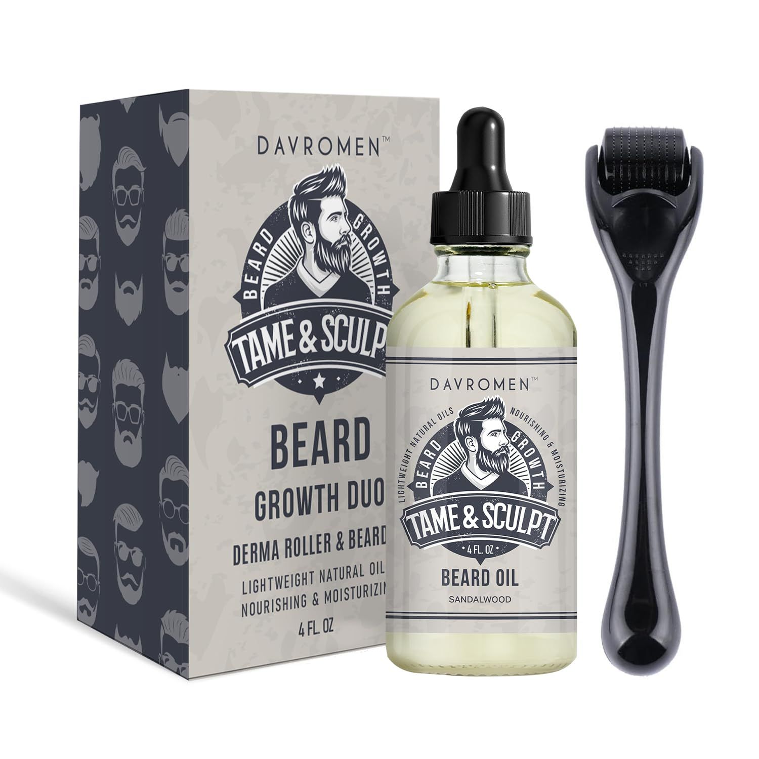 Beard Oil Growth Kit, Naturally Derived Beard Serum for Facial Hair Growth for Men, Thickening and Conditioning, Promotes Beard Stronger, Thicker, Fuller, Sandalwood Beard Oil (4oz)
