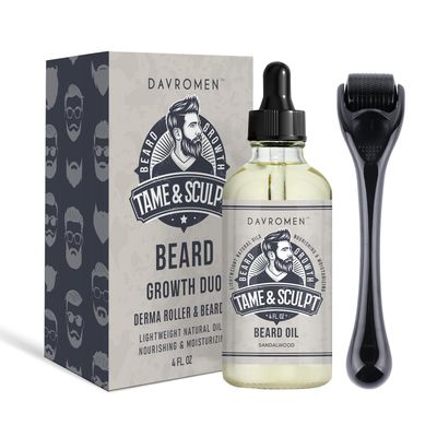 Beard Oil Growth Kit, Naturally Derived Beard Serum for Facial Hair Growth for Men, Thickening and Conditioning, Promotes Beard Stronger, Thicker, Fuller, Sandalwood Beard Oil (4oz)