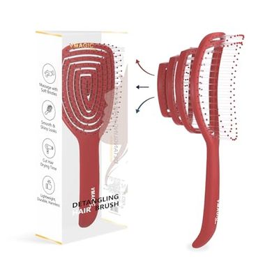 Detangling Hair Brush for Women, Men Children, No Tugging Pull Hairbrush for Straight, Curly Wet Hair (Wine Red)