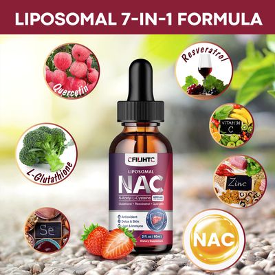 Liposomal Liquid NAC Supplement N-Acetyl Cysteine Drops, N Acetyl Cysteine 600mg with Glutathione, Resveratrol Zinc for Adults Kids Liver Lung Antioxidant Immune Skin Health, Strawberry 2 Fl Oz