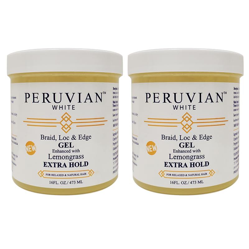Peruvian white Braid, Loc, and Edge Gel EXTRA HOLD for Relaxed Natural Hair, 16 oz. (Lemongrass) (Pack of 2)