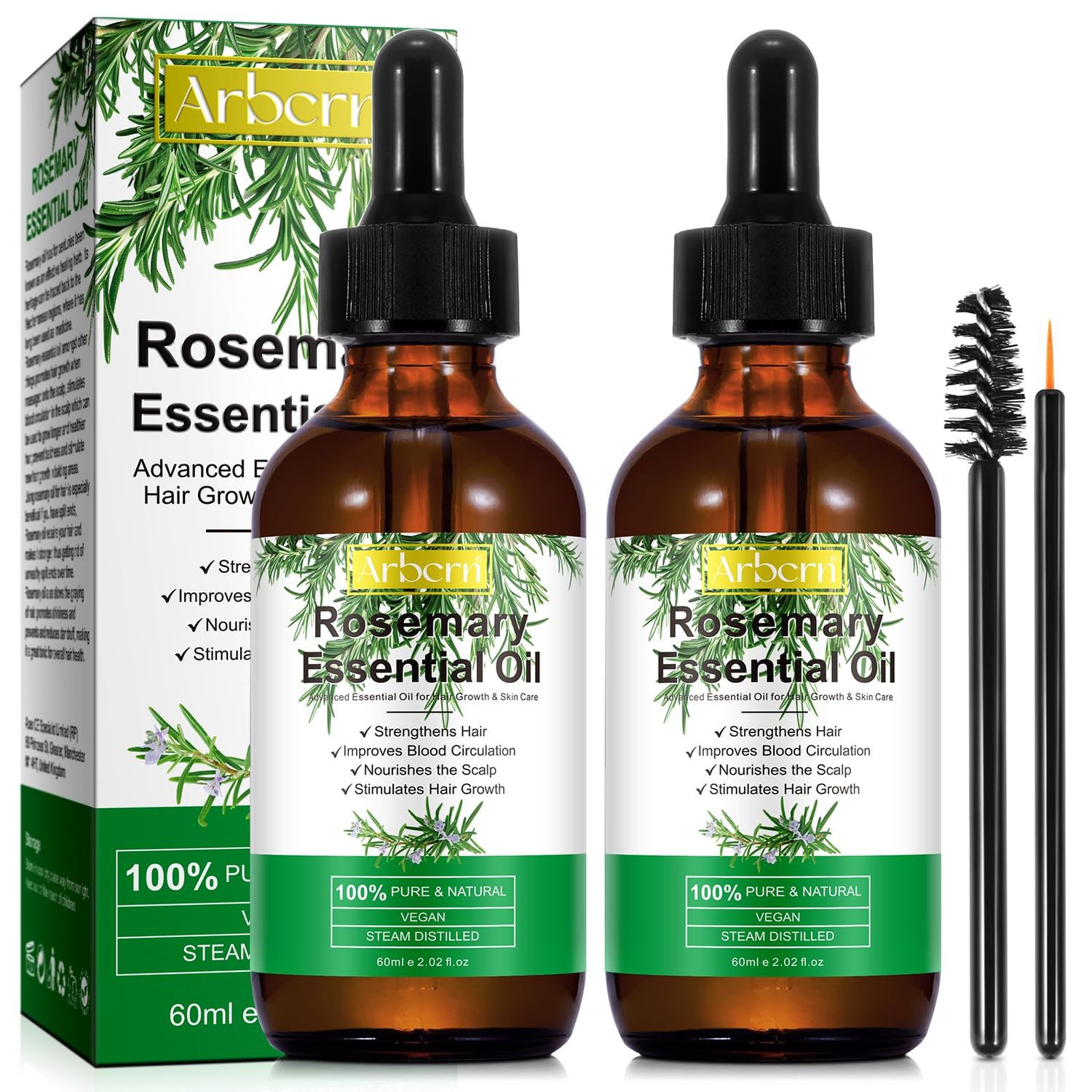 2 Pack Rosemary Oil for Hair Growth Organic,100 Pure Rosemary Essential Oil for Eyebrow and Eyelash Nourishes The Scalp