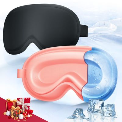 2 Pack 3D Cooling Gel Eye Mask - Reusable Cold Sleep Mask, Eyes Ice Pack with Hot Cold Compress Therapy for Puffiness, Dark Circles, Dry Eyes, Headaches and Stress Relief (BlackPink,2 Pack)
