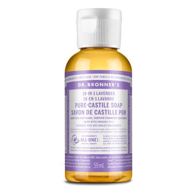 Dr. Bronner&#39;s - Pure-Castile Liquid Soap (Lavender, 2 ounce) - Made with Organic Oils, 18-in-1 Uses: Face, Body, Hair, Laundry, Pets and Dishes, Concentrated, Vegan, Non-GMO