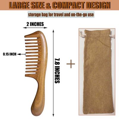Moreinday Wooden Comb for Women, Wide Tooth Comb for Curly Hair Growth - Green Sandalwood