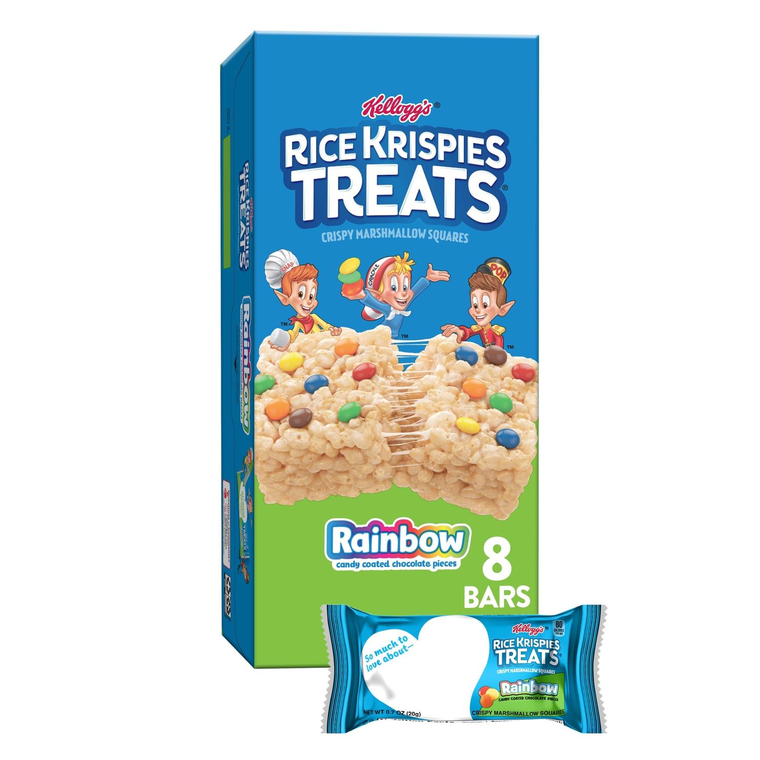 Rice Krispies Treats Marshmallow Snack Bars, Kids Snacks, Lunch Snacks, Rainbow, 5.6oz Box (8 Bars)