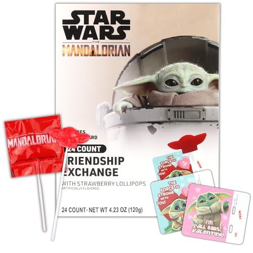 Galerie 2024 Star Wars Valentine&#39;s Classroom Exchange Kit, Individually Wrapped Heart Shaped Lollipops with Cards, 24 Count