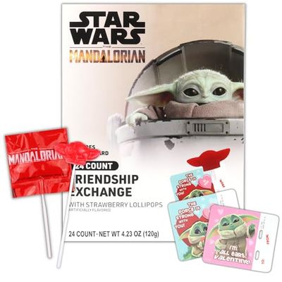 Galerie 2024 Star Wars Valentine&#39;s Classroom Exchange Kit, Individually Wrapped Heart Shaped Lollipops with Cards, 24 Count