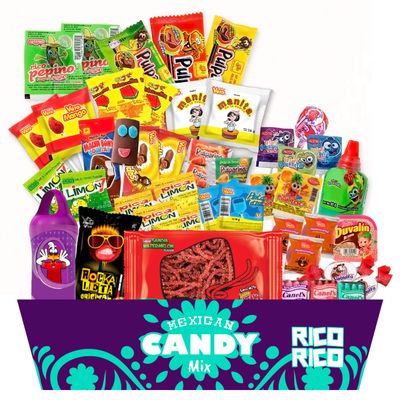 RICO RICO Mexican Mexican Candy Assortment 50 Pieces - Sweet, Spicy Tangy Dulces Mexicanos, Tamarind, Chili, and Sour Treats, Fiesta Snacks