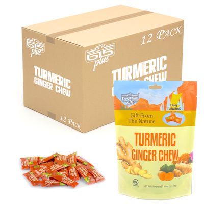 615 Plus Ginger Candy Chewy Ginger Chew (Turmeric, 5.0 Ounce, Pack of 12)