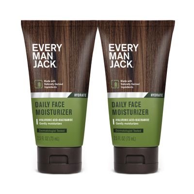 Every Man Jack Daily Face Lotion for Men - Deeply Moisturize and Revive Dry, Tired Skin with Hyaluronic Acid, Aloe Vera and Niacinamide - 2.5 oz Mens Face Lotion (2 Pack)