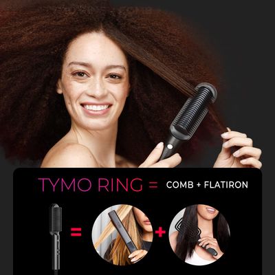 Hair Straightener Brush, TYMO Ring Hair Straightener Comb Straightening Brush for Women with 5 Temps 20s Fast Heating Dual Voltage, Black