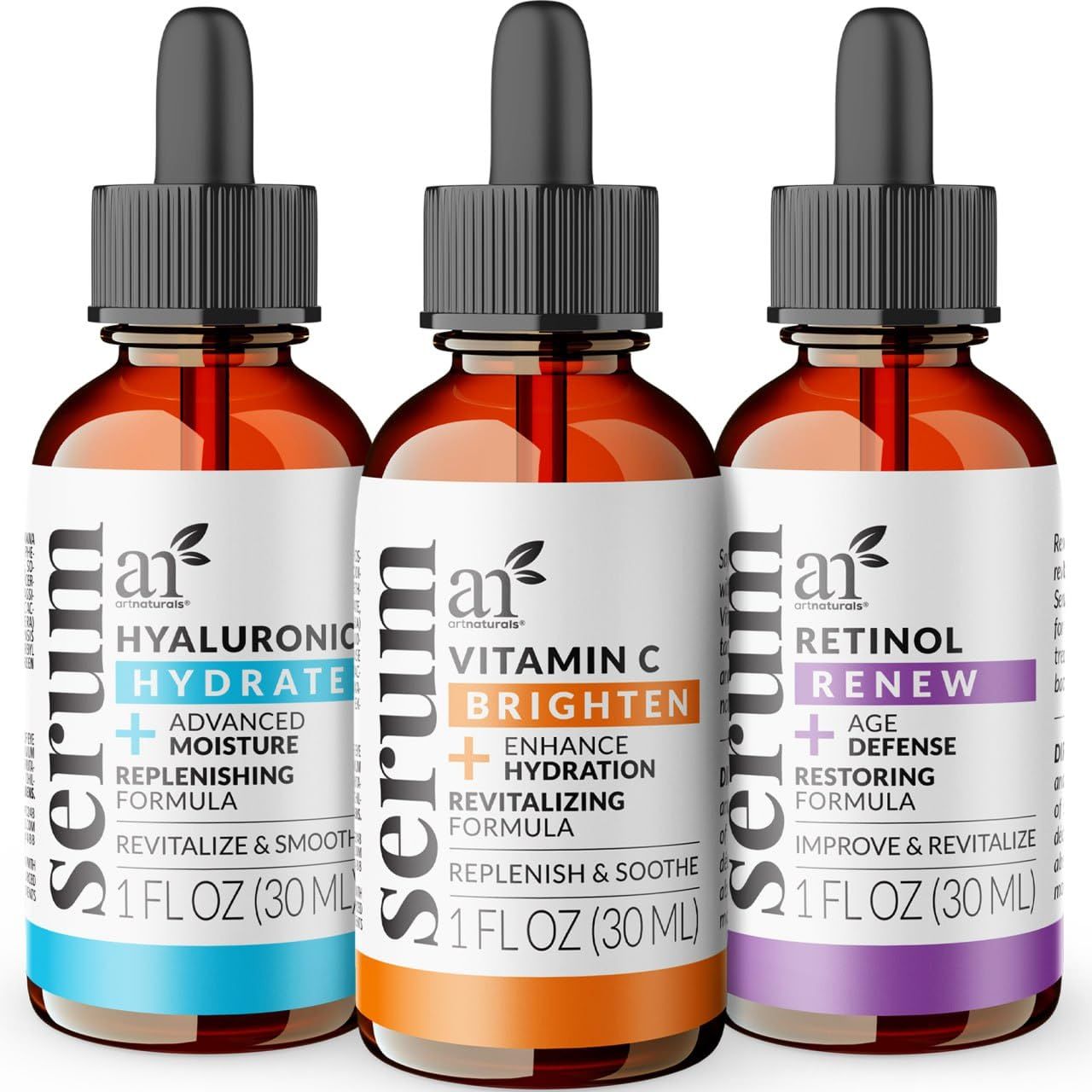 artnaturals Anti-Aging-Set with Vitamin-C Retinol and Hyaluronic-Acid - (3 x 1 Fl Oz 30ml) Serum for Anti Wrinkle and Dark Circle Remover - All Natural and Moisturizing