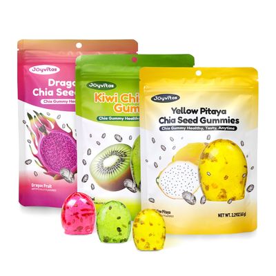 Chia Seed Fruit Flavor Gummy Candy Variety Pack, Individual Packs, Gummy Candy for Goody Bags, 4D Gummies Candy Resealable 2.29oz Bag (Dragon Fruit, Kiwi Fruit, Yellow Pitaya)
