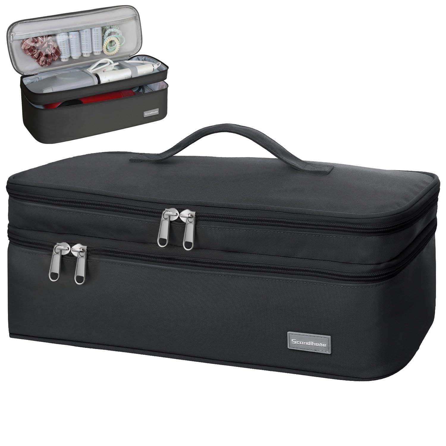 Double-Layer Travel Storage Bag Compatible with Hair Dryer and Attachments, Portable Carrying Case for Hair Dryer BrushVolumizerStylerHot Tools Scandihome Series