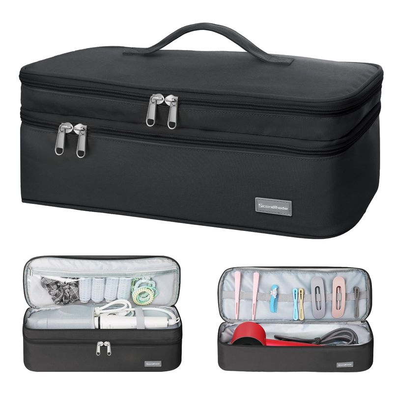Double-Layer Travel Storage Bag Compatible with Hair Dryer and Attachments, Portable Carrying Case for Hair Dryer BrushVolumizerStylerHot Tools Scandihome Series