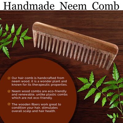 THE Unltd India finest Handmade Neem wooden Comb For Detangling Long, Thick, and Wavy Hair, Wide Tooth Structure for Gentle Grooming Anti Static, 100 Natural Hair Comb for Men, Women, and Kids