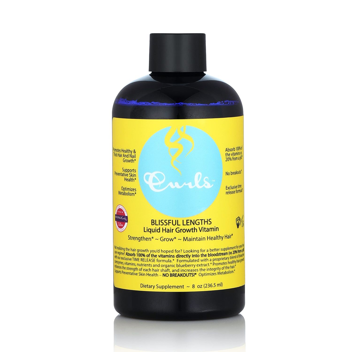 Curls Blueberry Bliss Blissful Lengths Liquid Hair Growth Vitamin - Grow, Strengthen and Maintain Healthy Hair, Nails Skin - Wavy, Curly, and Coily Hair-8oz