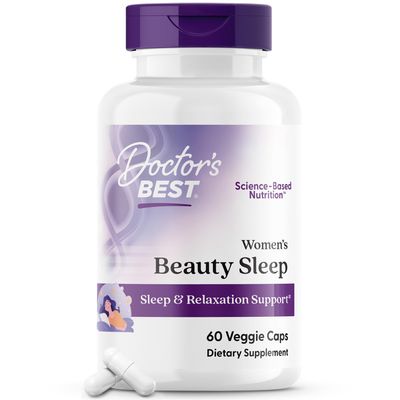 Doctor&#39;s Best Womens Beauty Sleep with Magnesium, Theanine, Melatonin, Sleep Relaxation Support, Non-GMO, Gluten Free, Soy Free, Vegan 60 Veggie Caps