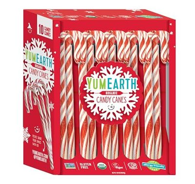 YumEarth Organic Candy Canes - Individually Wrapped Full Size Peppermint Candy Canes - Allergy Friendly, Non GMO, Gluten Free, Vegan - 10 Count (Pack of 1)