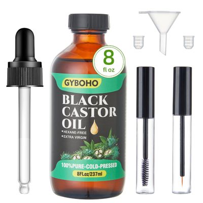 8OZ Jamaican Black Castor Oil for Hair Growth,Eyelashes Eyebrow Nourishment, and Skin Hydration,100 Pure and Natural Organic Castor Oil Cold Pressed Glass Bottles