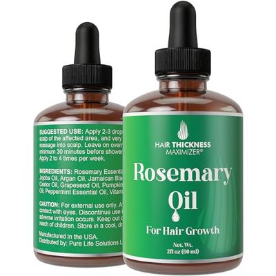 Rosemary Oil for Hair Growth for Men Women - No Harsh Scent or Scalp Burn, Topical Treatment for Hair Loss, Boost Thickness Regrowth with Jojoba, Jamaican Black Castor Peppermint Oil, 2oz